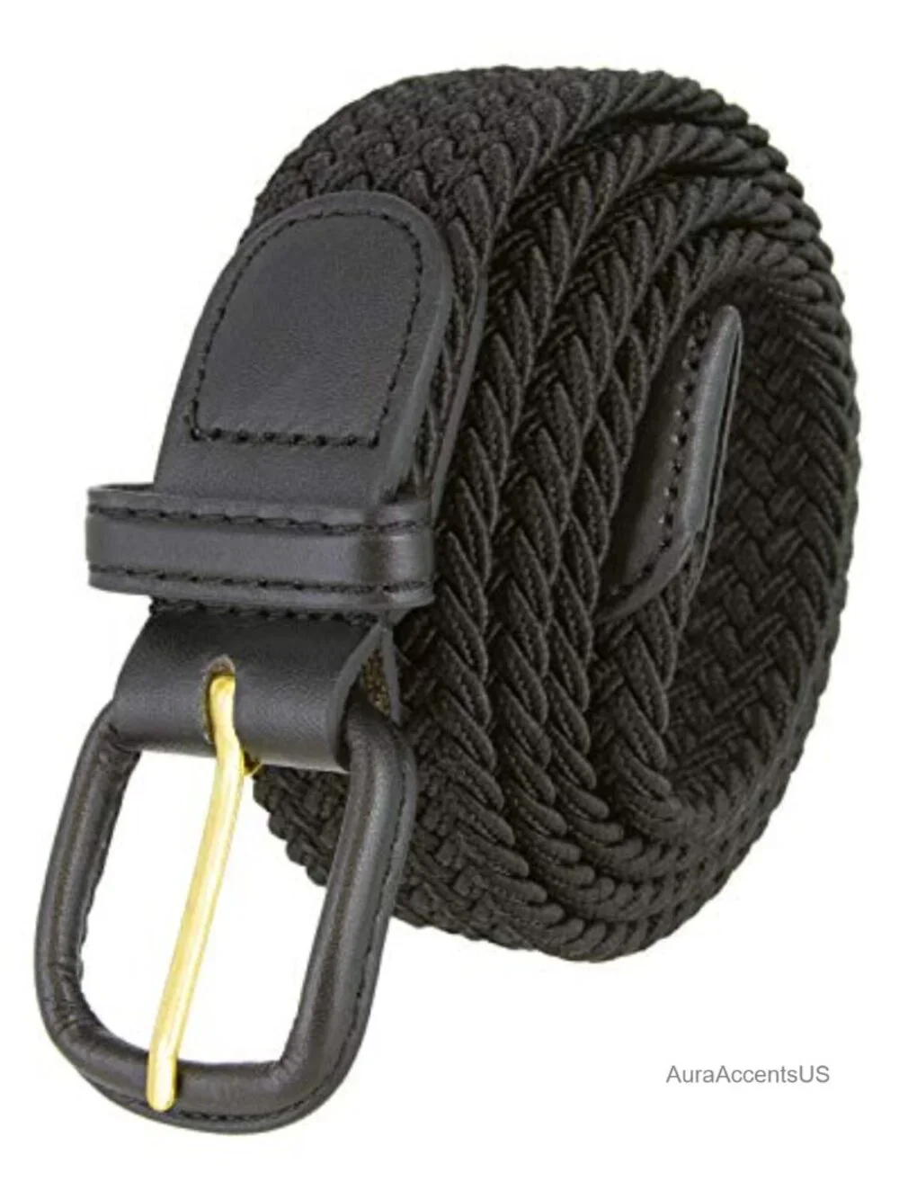 Leather Covered Buckle Woven Elastic Stretch Golf Belt 32mm